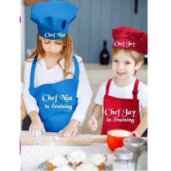 Personalized Size Small Kids Apron & Chef Hat Set - Picture 3 of 10